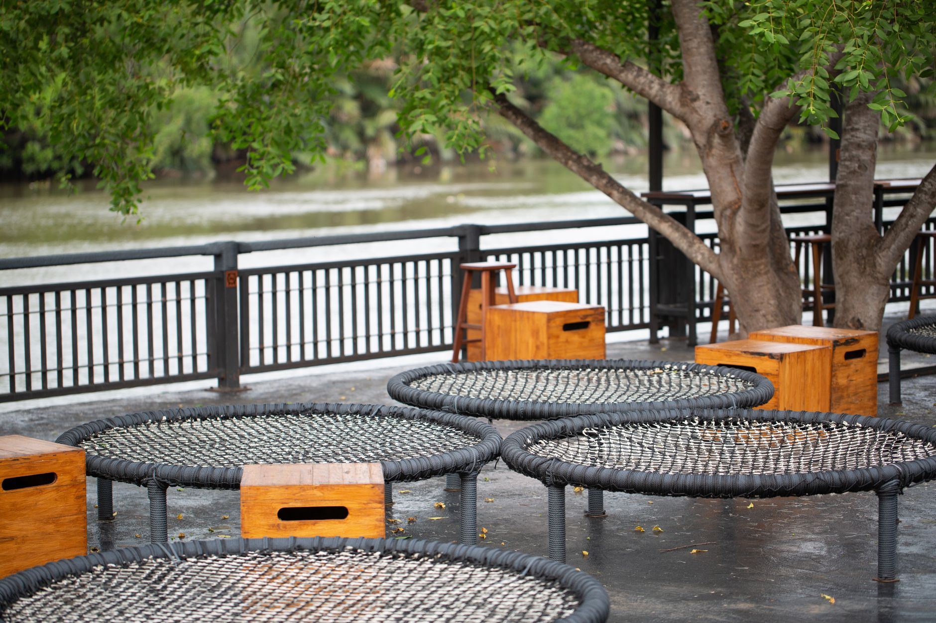 a set of trampolines in a park