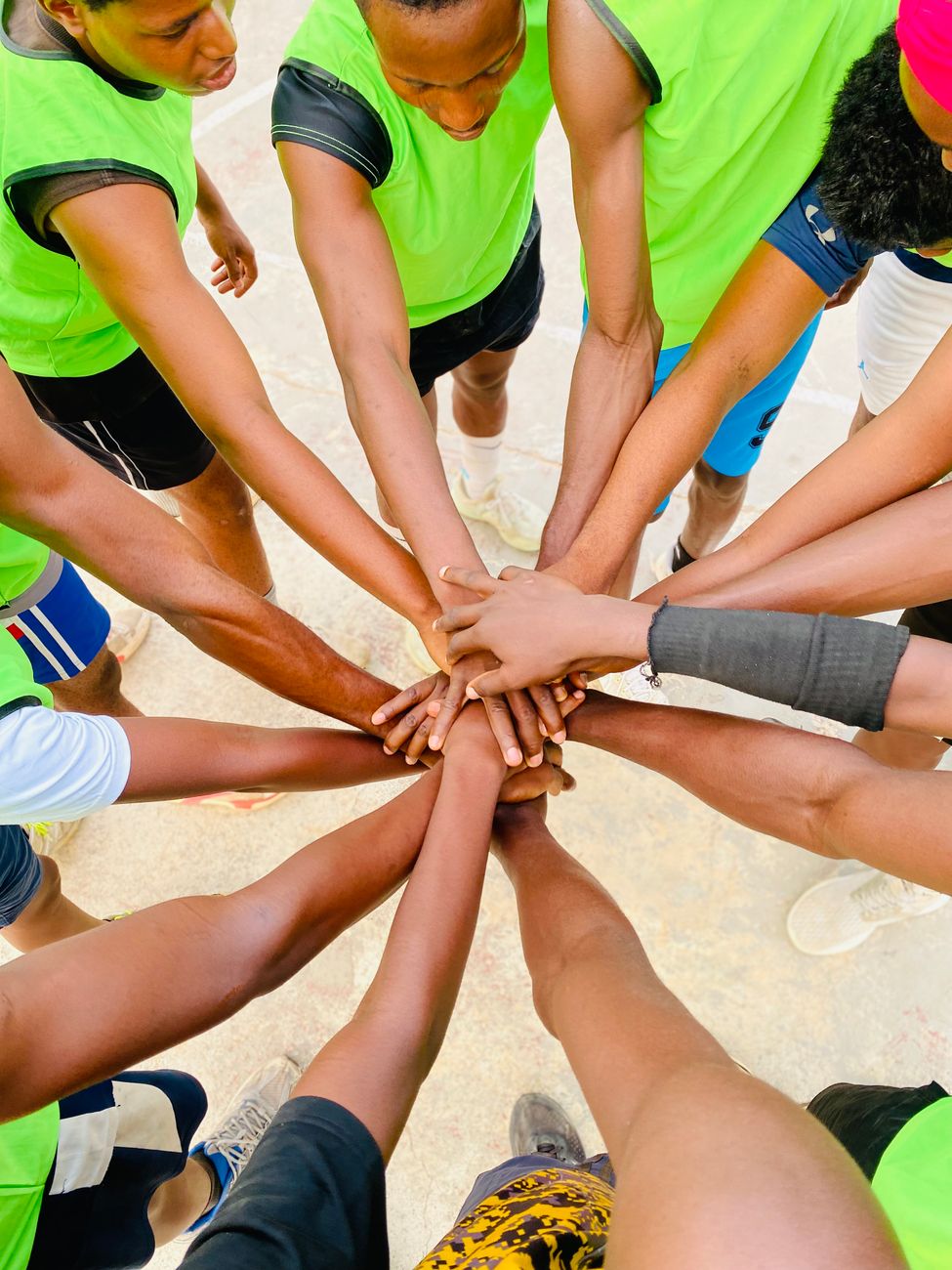 united team spirit in outdoor sports practice
